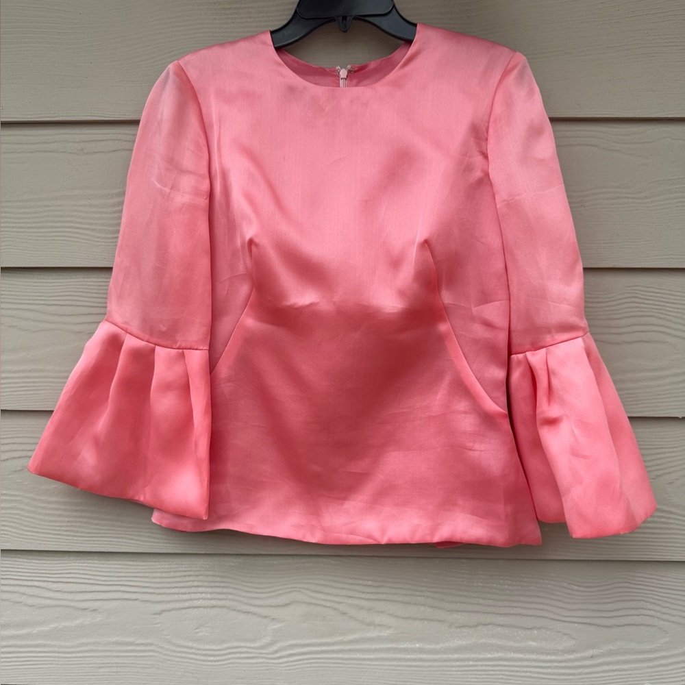 Frascara Women's Pink Bell-Sleeve Silk Top
